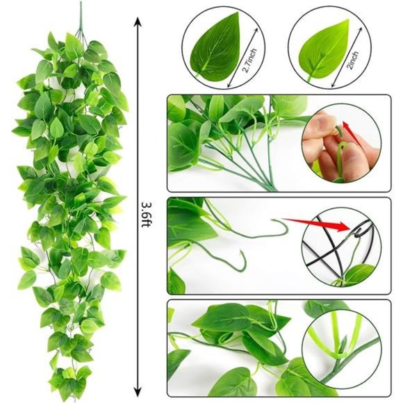 3pcs Artificial Hanging Plants, 3.6ft Fake Ivy Vine for Wall House Room Indoor - Picture 2 of 6